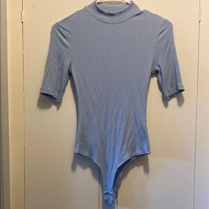 ReoRia Blue Mock Neck Bodysuit Top
